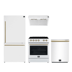 FORNO Premium 4-Piece Kitchen Bundle - Leonardo Espresso 30" White Range, 30" White Range Hood, 31" White Bottom Freezer Refrigerator, 24" White Built-In Dishwasher - FBDL-006-03CA - BonPrix Électroménagers