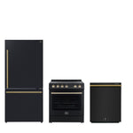 FORNO Premium 3-Piece Kitchen Bundle - Leonardo Espresso 30" Black Range, 31" Black Bottom Freezer Refrigerator, 24" Black Built-In Dishwasher - FBDL-007-02CA - BonPrix Électroménagers