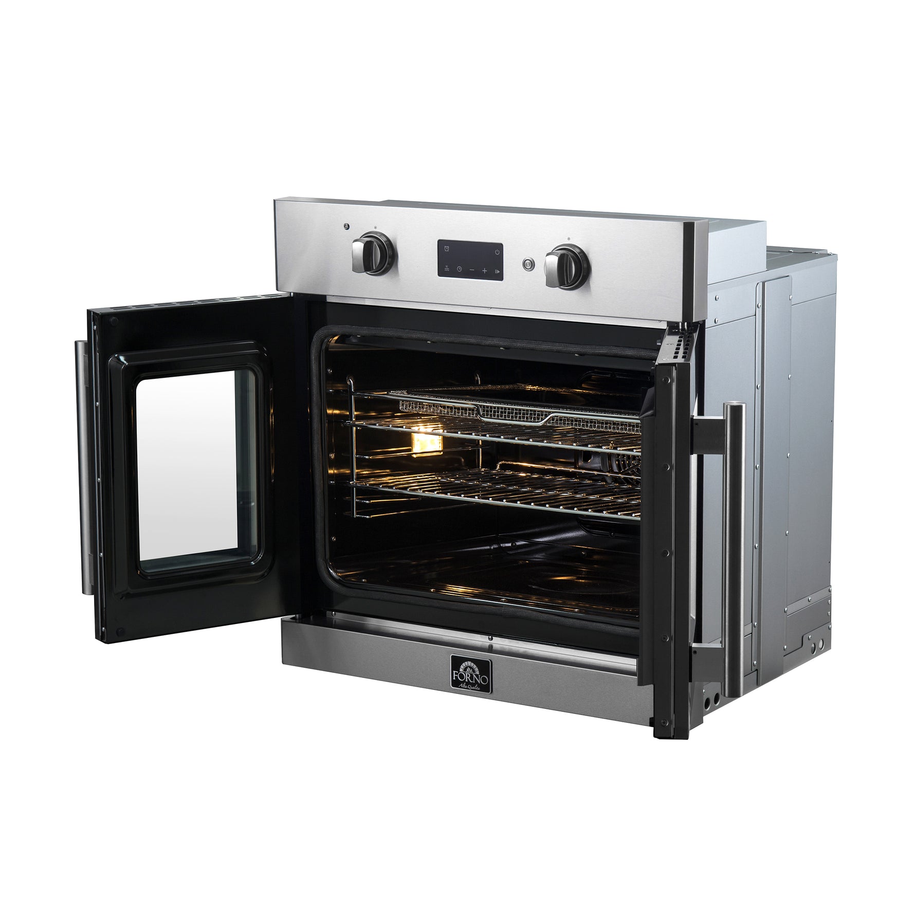 Forno Asti 30-Inch French Door Electric Wall Oven in Stainless Steel, 3.68 cu. ft. True Convection, 3,600W, Air Fry, Sous Vide, Self-Clean - BonPrix Électroménagers