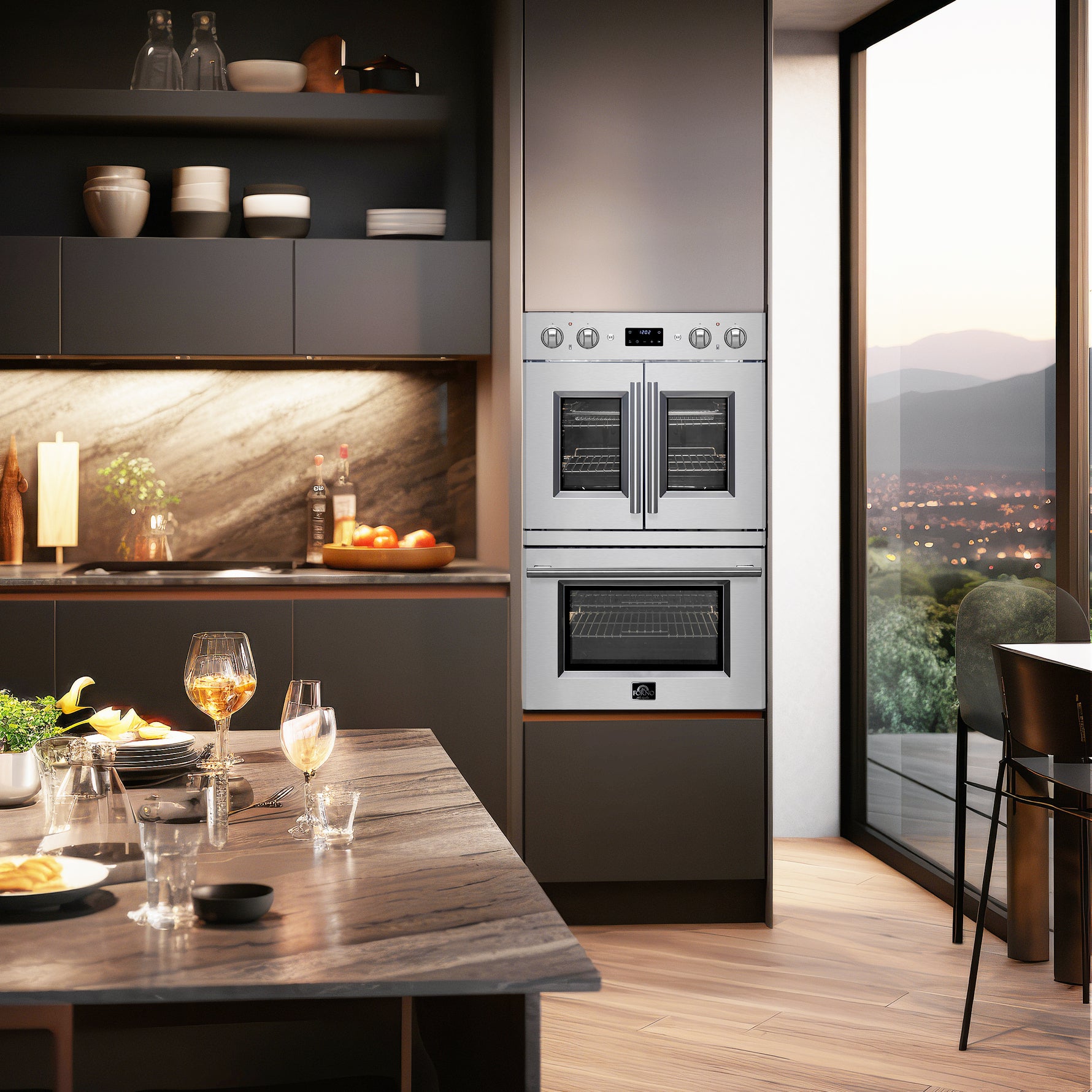 Forno Asti 30-Inch Double Electric Wall Oven with Upper French Doors in Stainless Steel, 7.36 cu. ft. Dual True Convection, 7,200W, Air Fry, Sous Vide, Self-Clean - BonPrix Électroménagers