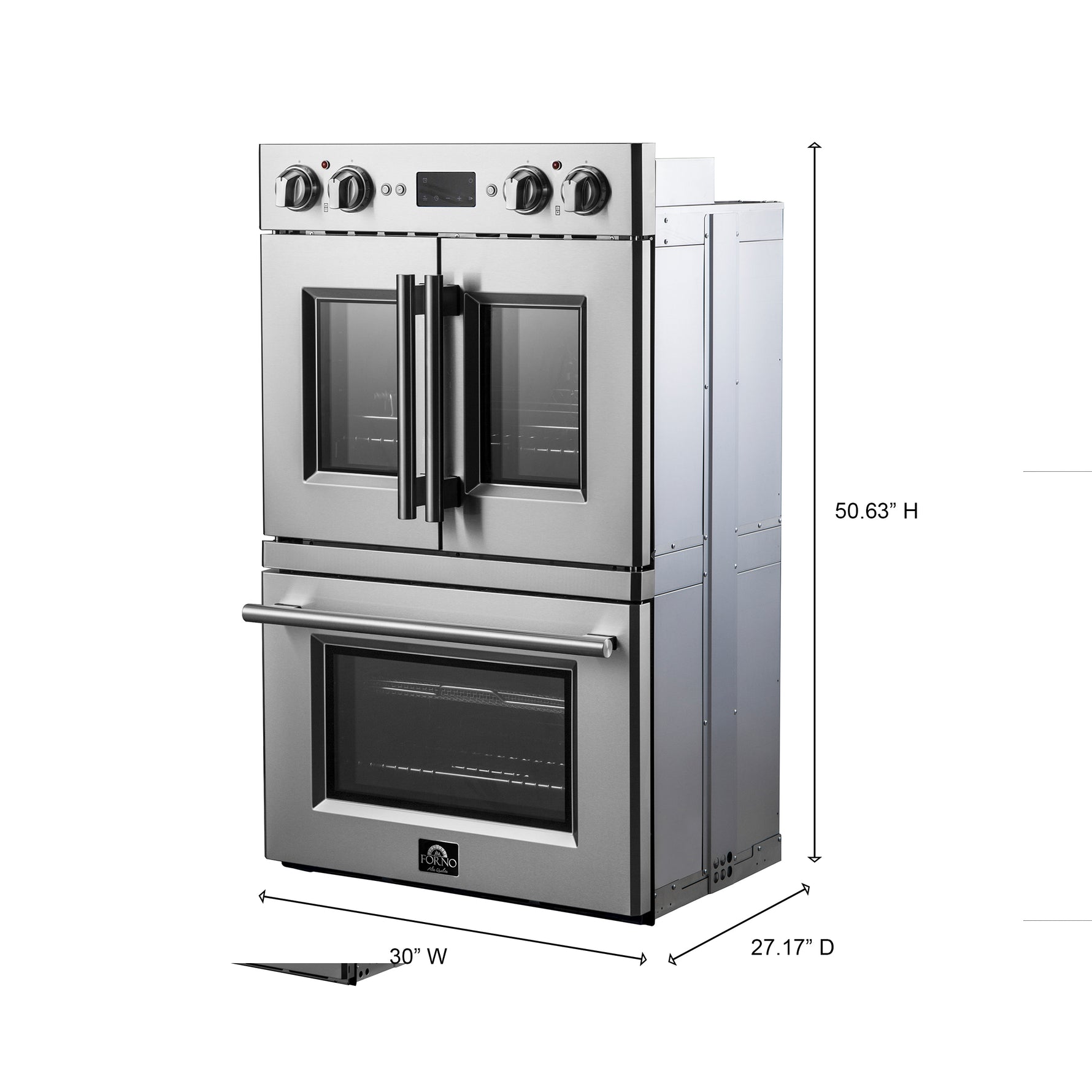 Forno Gallico 30-Inch Electric French Door Double Oven, Stainless Steel, Convection Cooking, Touch Control Panel, Self-Cleaning Function - BonPrix Électroménagers