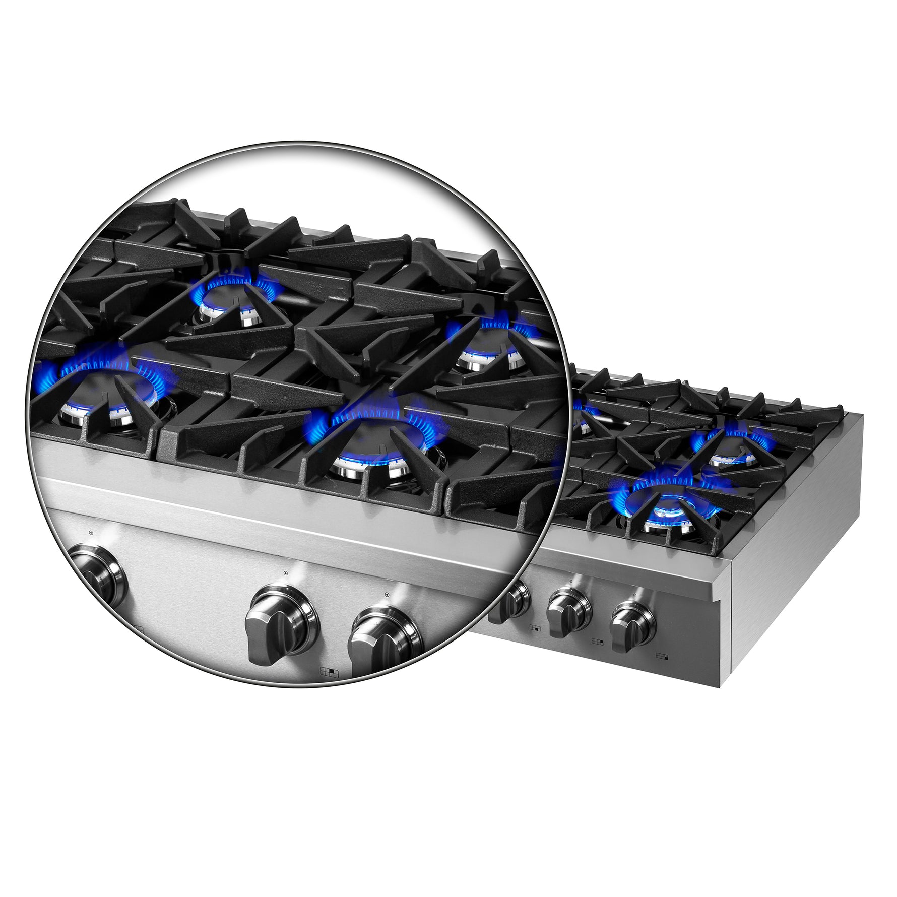 Forno Cossato Alta Qualita 48-Inch Pro-Style Gas Rangetop, Stainless Steel, 8 Sealed Burners, 107,000 BTU Total Output, Continuous Cast Iron Grates - BonPrix Électroménagers