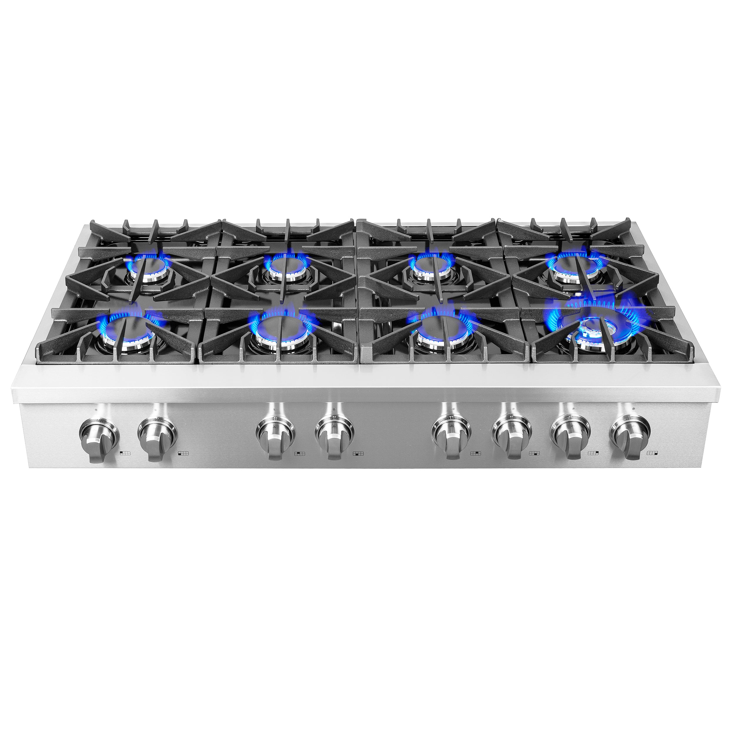 Forno Cossato Alta Qualita 48-Inch Pro-Style Gas Rangetop, Stainless Steel, 8 Sealed Burners, 107,000 BTU Total Output, Continuous Cast Iron Grates - BonPrix Électroménagers