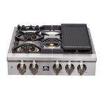 Forno Spezia Alta Qualita 30-Inch Pro-Style Gas Rangetop, Stainless Steel, 5 Sealed Burners, Continuous Cast Iron Grates, High Heat Output - BonPrix Électroménagers