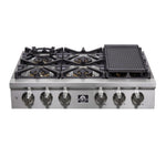 Forno Spezia Alta Qualita 36-Inch Pro-Style Gas Rangetop, Stainless Steel, 6 Sealed Burners, Continuous Cast Iron Grates, High Heat Output - BonPrix Électroménagers