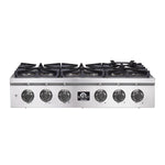 Forno Spezia Alta Qualita 36-Inch Pro-Style Gas Rangetop, Stainless Steel, 6 Sealed Burners, Continuous Cast Iron Grates, High Heat Output - BonPrix Électroménagers