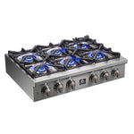 Forno Spezia Alta Qualita 36-Inch Pro-Style Gas Rangetop, Stainless Steel, 6 Sealed Burners, Continuous Cast Iron Grates, High Heat Output - BonPrix Électroménagers