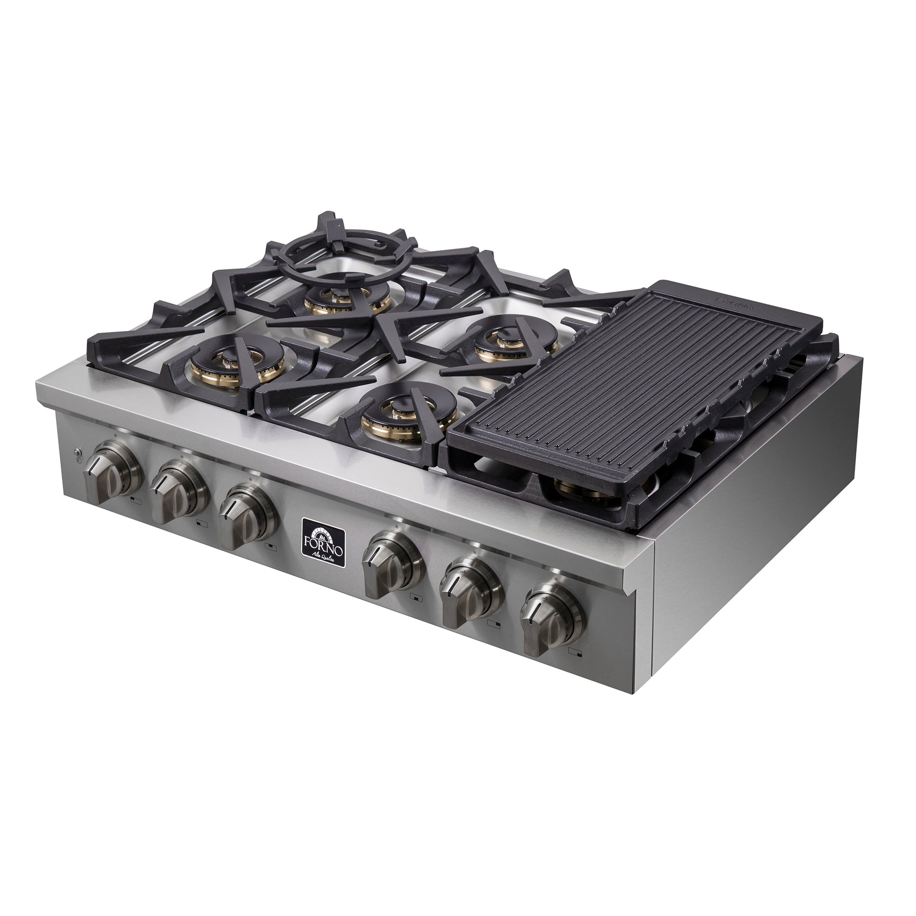 Forno Spezia Alta Qualita 36-Inch Pro-Style Gas Rangetop, Stainless Steel, 6 Sealed Burners, Continuous Cast Iron Grates, High Heat Output - BonPrix Électroménagers