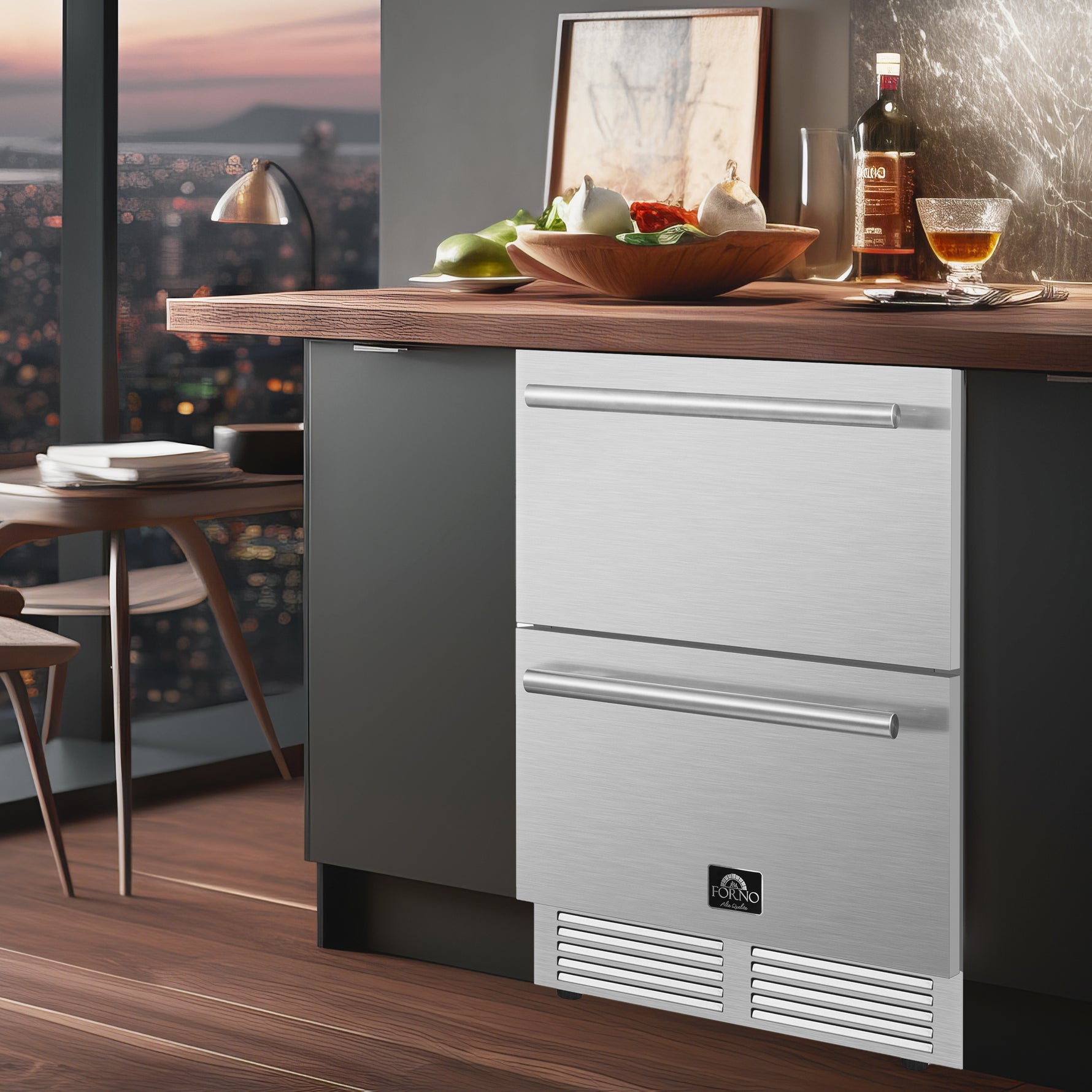 Forno Como 24-Inch Indoor Outdoor Drawer Refrigerator, 4.87 cu.ft, Stainless Steel Interior, Adjustable Shelves, LED Lighting - BonPrix Électroménagers