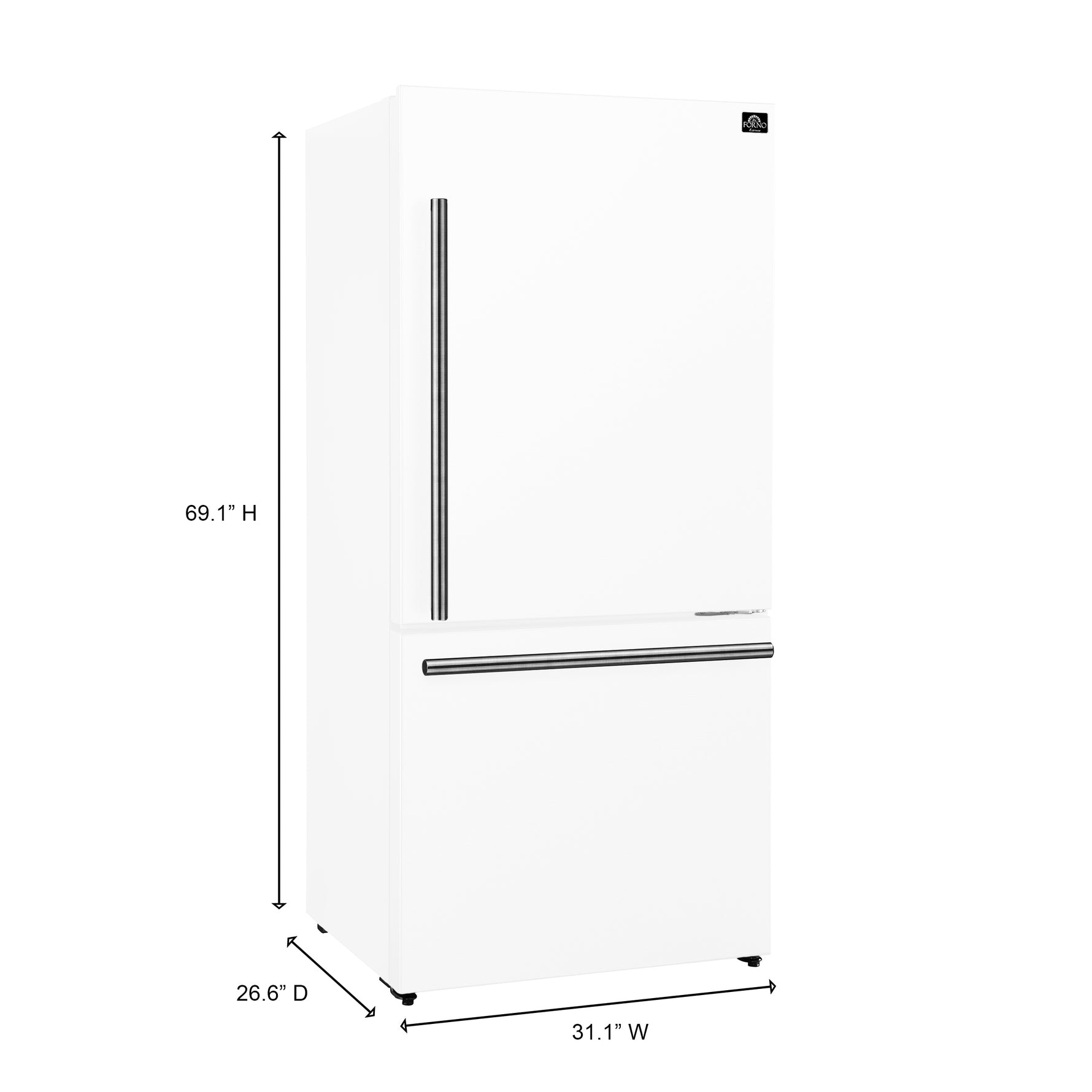 Forno Milano Espresso 31-Inch Bottom Freezer Refrigerator, White, 17.2 cu.ft Capacity, Energy Efficient - BonPrix Électroménagers