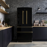 Forno Luigi 33-Inch French Door Refrigerator, 18 cu.ft, Black Finish, Antique Brass Handles, ENERGY STAR Certified - BonPrix Électroménagers