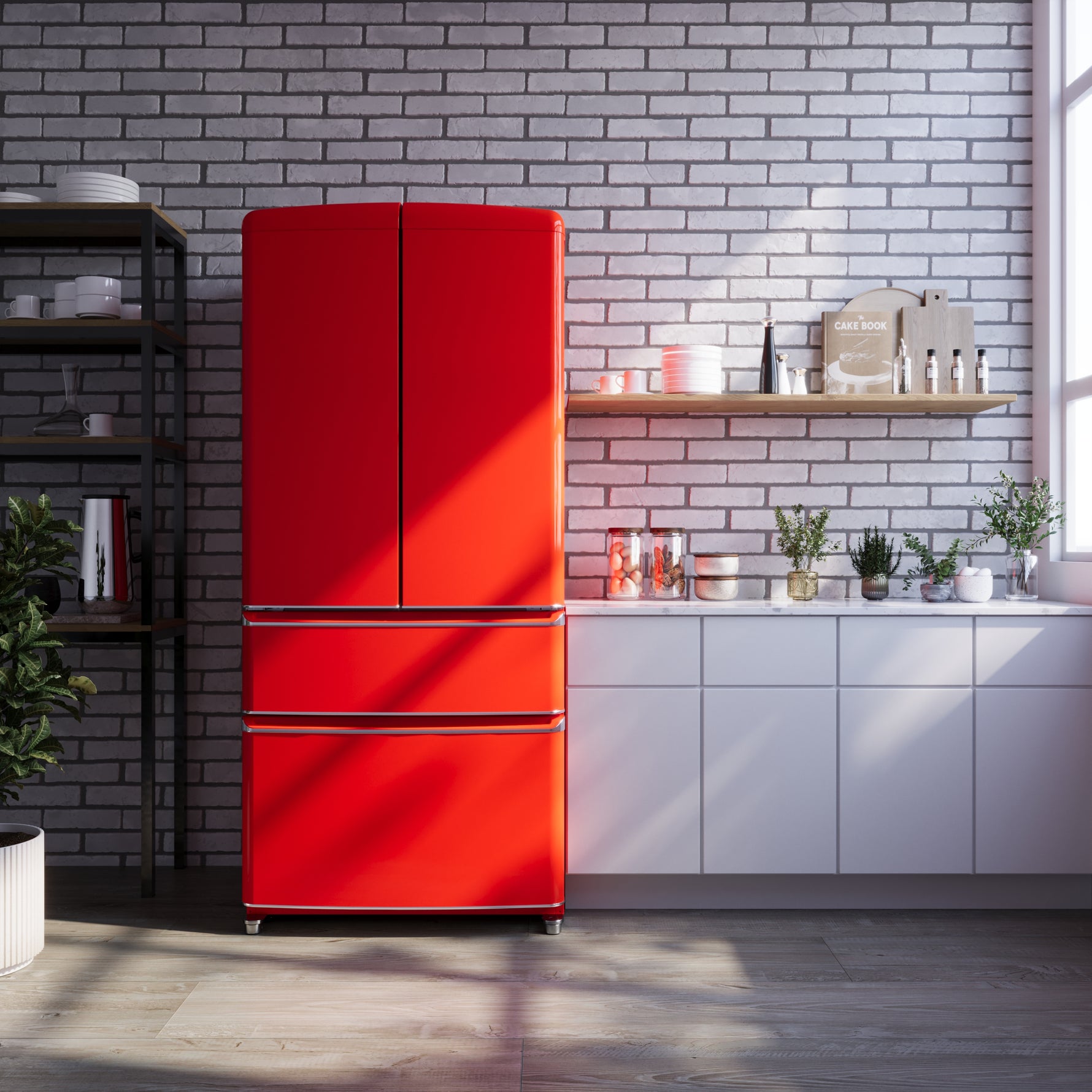 Forno Luigi 33-Inch French Door Refrigerator, 18 cu.ft, Red Finish, Handle-Free Design, ENERGY STAR Certified - BonPrix Électroménagers