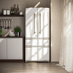 Forno Luigi 33-Inch French Door Refrigerator, 18 cu.ft, White Finish, Antique Brass Handles, ENERGY STAR Certified - BonPrix Électroménagers