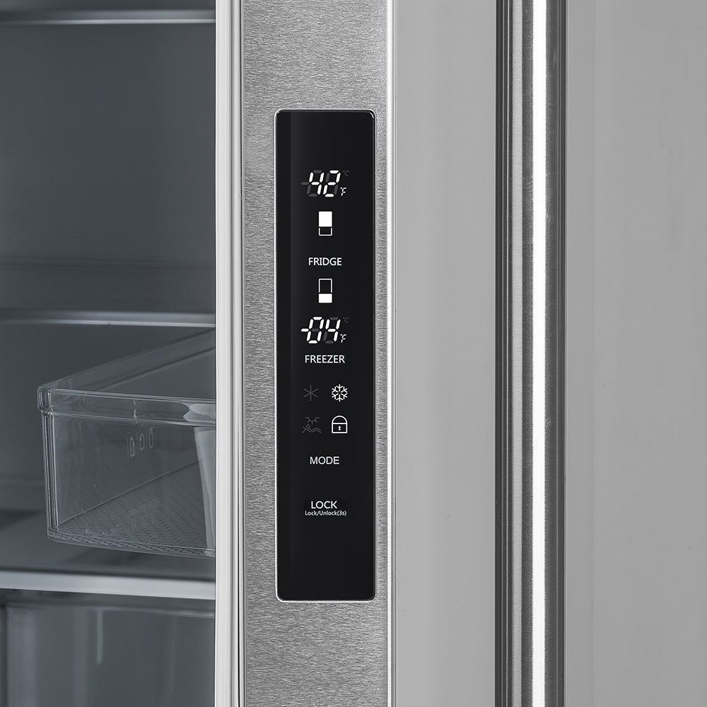 Forno Moena 40-Inch French Door Refrigerator, Stainless Steel, 19.2 cu.ft, Modern Decorative Grill, ENERGY STAR Certified - BonPrix Électroménagers