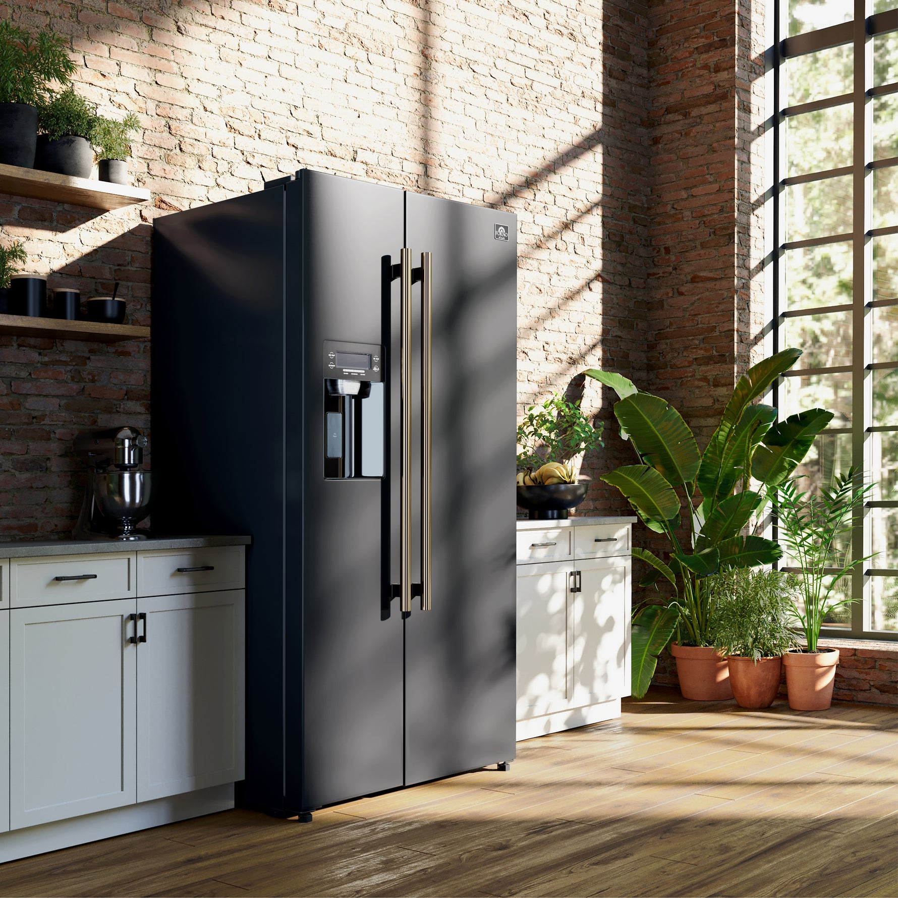 Forno Salerno Espresso 36-Inch Black Side-by-Side Refrigerator, 20 Cu. Ft., Frost-Free, Ice & Water Dispenser, ENERGY STAR Certified - BonPrix Électroménagers