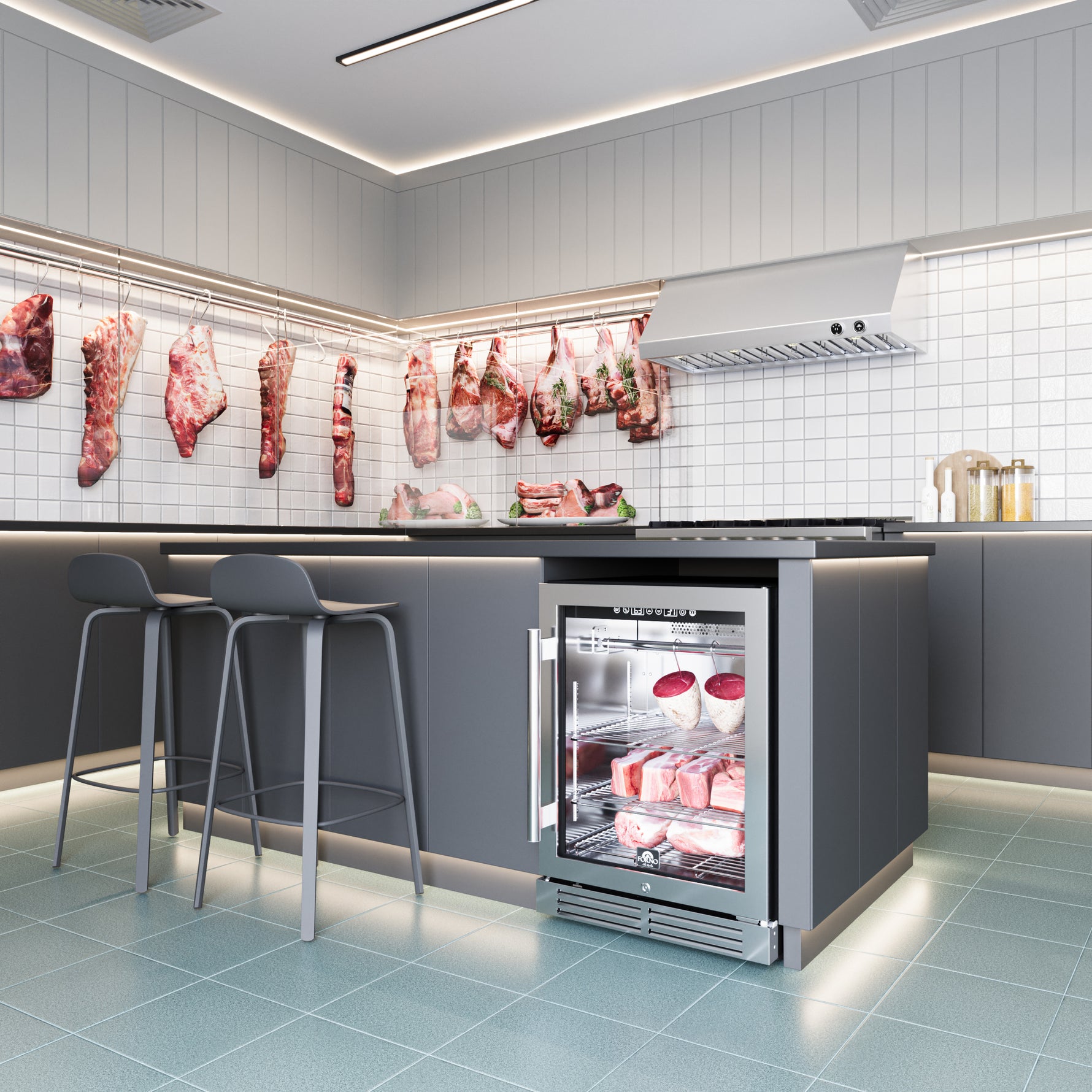 Forno Asciutto 24-Inch Dry Aging Cabinet, Stainless Steel 304, 4.41 cu.ft, LED Lighting, Adjustable Shelves - BonPrix Électroménagers