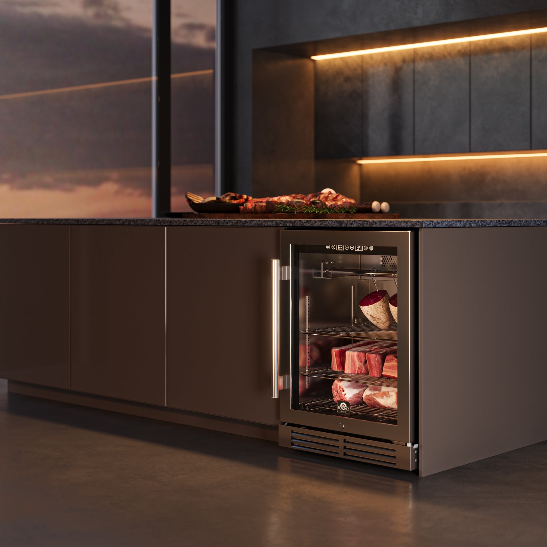 Forno Asciutto 24-Inch Dry Aging Cabinet, Stainless Steel 304, 4.41 cu.ft, LED Lighting, Adjustable Shelves - BonPrix Électroménagers