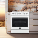 FORNO Premium 4-Piece Kitchen Bundle - Leonardo Espresso 30" White Range, 30" White Range Hood, 31" White Bottom Freezer Refrigerator, 24" White Built-In Dishwasher - FBDL-006-03CA - BonPrix Électroménagers
