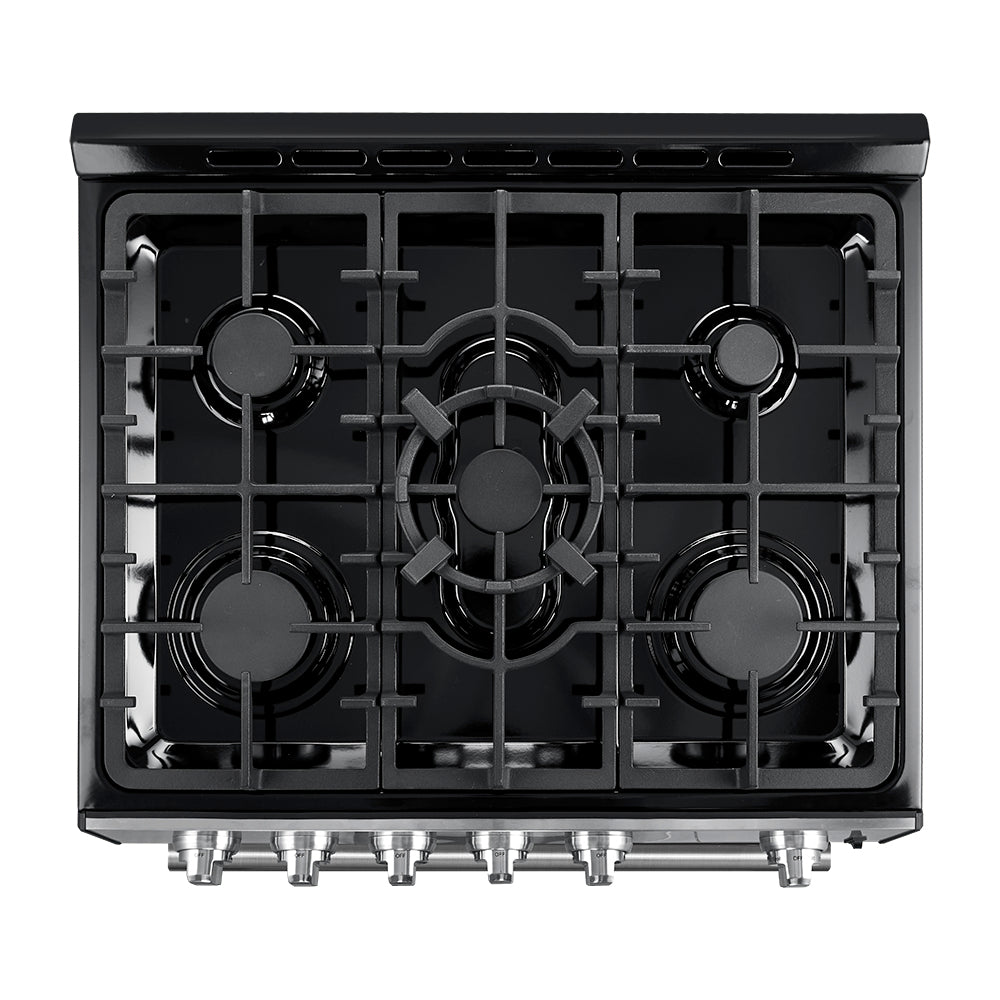 Forno Leonardo Espresso 30-Inch Black Gas Range, 5 Burners, 39,500 BTU, 5 cu.ft Convection Oven - BonPrix Électroménagers