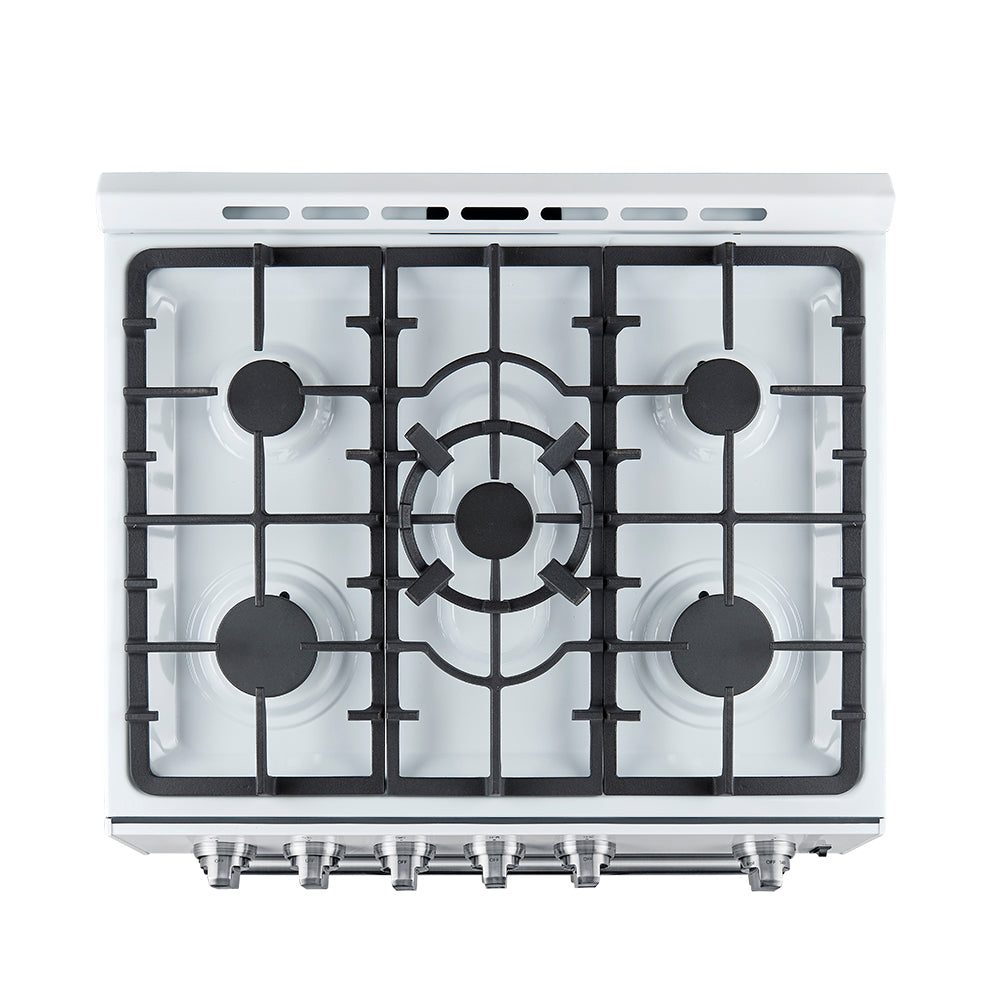 Forno Leonardo Espresso 30-Inch White Gas Range, 5 Burners, 39,500 BTU, 5 cu.ft Convection Oven - BonPrix Électroménagers