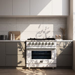 Forno Massimo 36 Inch Freestanding Dual Fuel Range in White with Antique Brass Accessories, 6 Burners, 5.36 cu. ft. Convection Oven - BonPrix Électroménagers