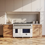 Forno Massimo 48 Inch Freestanding Dual Fuel Range in White with Antique Brass Accessories, 8 Burners, 6.58 cu. ft. Convection Oven - BonPrix Électroménagers