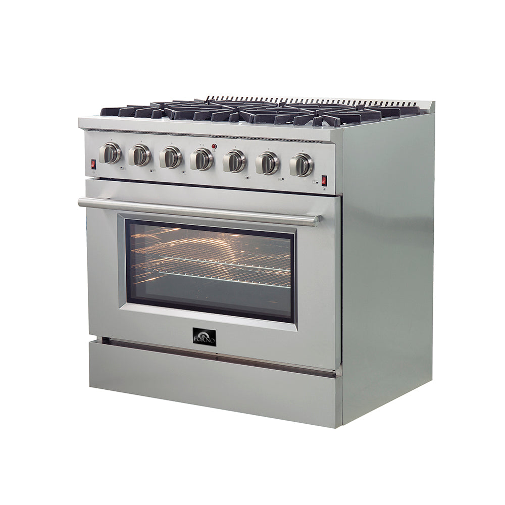 Forno Galiano 36-Inch Freestanding Gas Range, Stainless Steel, 6 Burners, Energy Efficient - BonPrix Électroménagers
