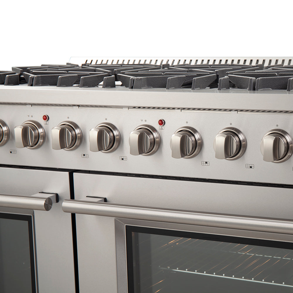 Forno Galiano 48-Inch Freestanding Gas Range, Stainless Steel, 8 Burners, 107,000 BTU, Griddle, Double Ovens, Energy Efficient - BonPrix Électroménagers