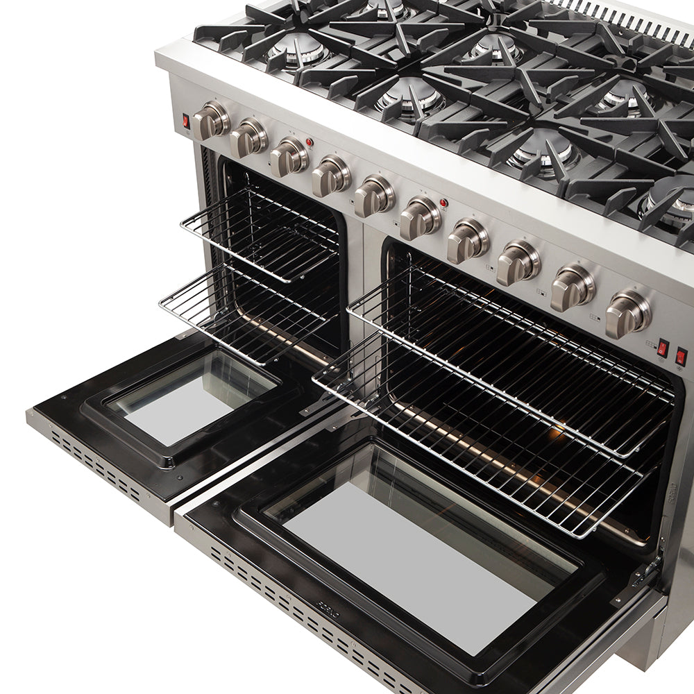 Forno Galiano 48-Inch Freestanding Gas Range, Stainless Steel, 8 Burners, 107,000 BTU, Griddle, Double Ovens, Energy Efficient - BonPrix Électroménagers