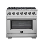 FORNO Premium 2-Piece Kitchen Bundle - Galiano 36" Stainless Steel Range, Forno Moena 36" French Door 19.2 cu. ft Stainless Steel Refrigerator, with Decorative Grill - 40" Wide - FBDL-019-03CAUS - BonPrix Électroménagers