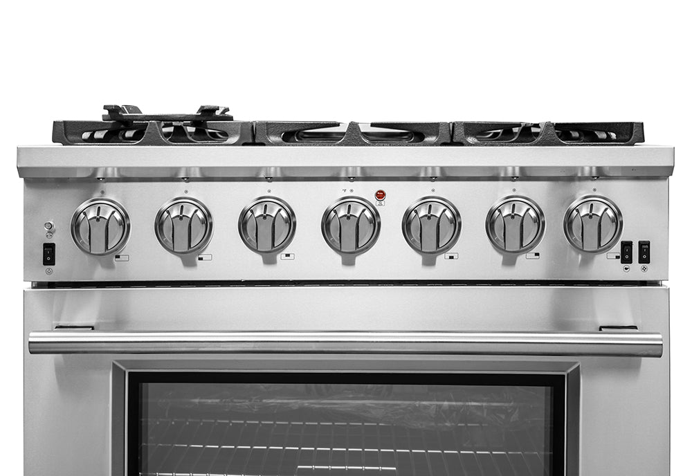 Forno Capriasca 36-Inch Gas Range, Stainless Steel, 6 Brass Burners, 120,000 BTU, Convection Oven, Energy Efficient - BonPrix Électroménagers