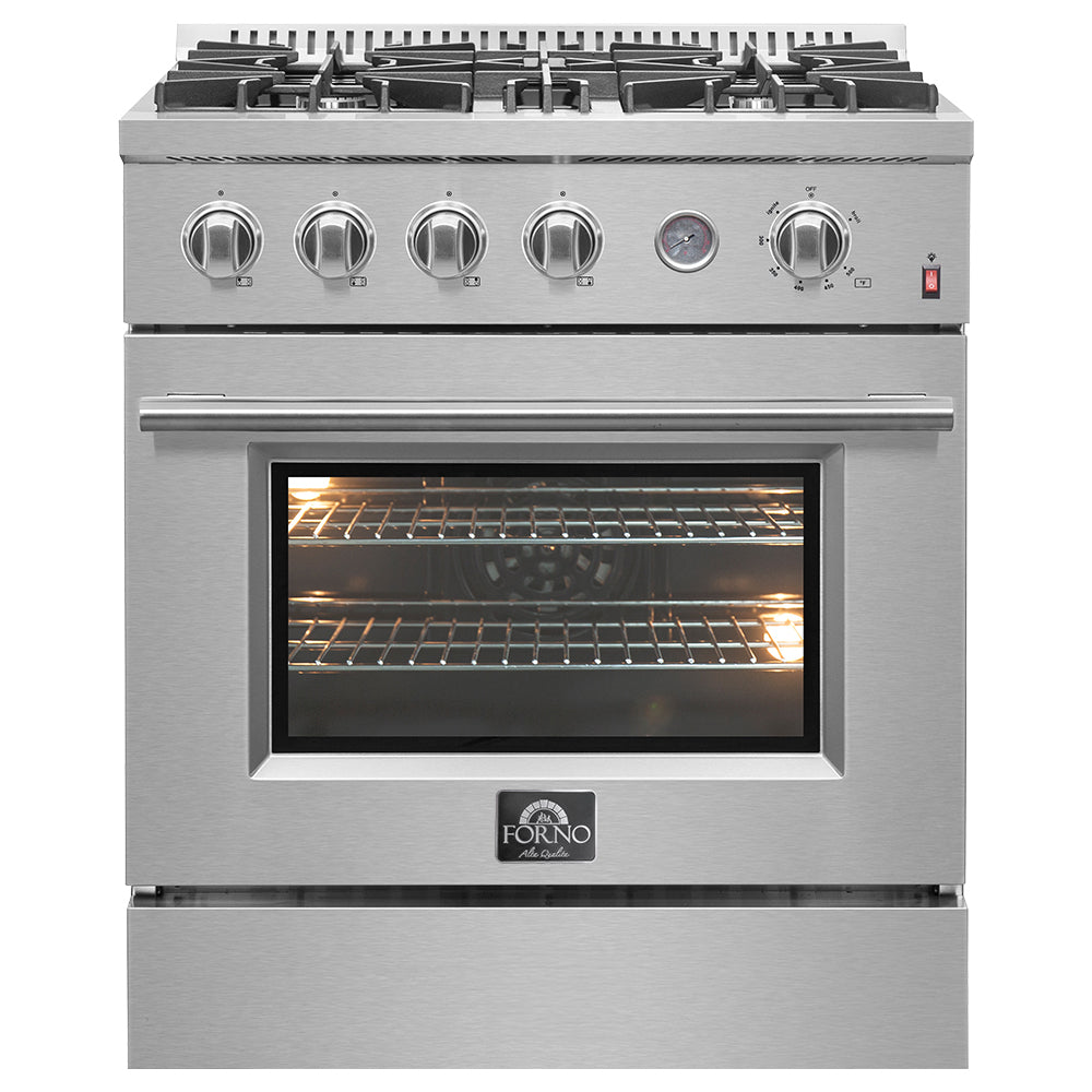 FORNO Premium 2-Piece Kitchen Bundle -Marco 30-inch Gas Range Stainless Steel, Forno Salerno 36" Side by Side Stainless Steel Refrigerator 20 cu.ft - FBDL-021-03CAUS - BonPrix Électroménagers