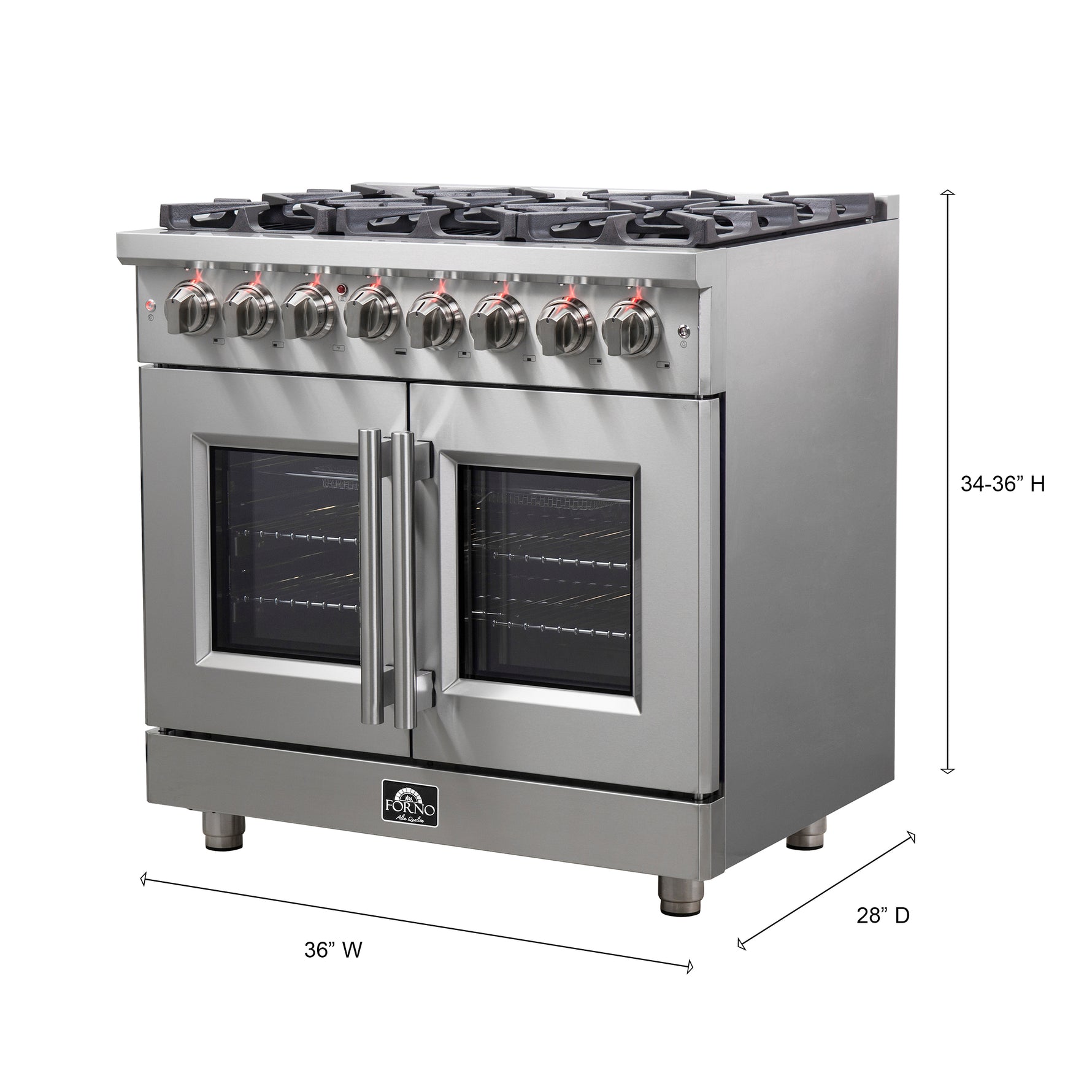 Forno Massimo 36-Inch Freestanding French Door Dual Fuel Range, 6 Burners, True Convection Oven - BonPrix Électroménagers