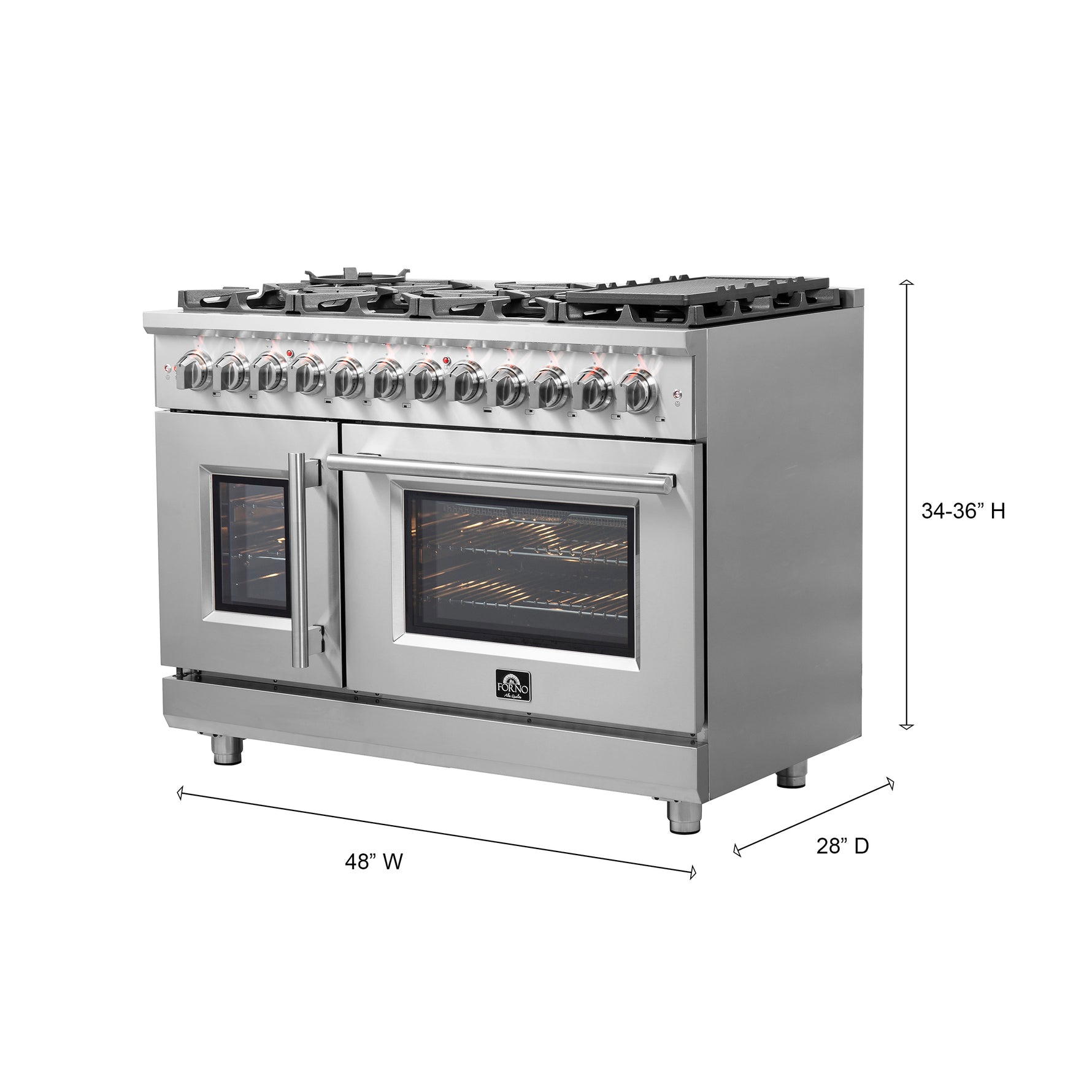 Forno Massimo 48-Inch Freestanding French Door Dual Fuel Range, 8 Burners, True Convection Oven - BonPrix Électroménagers