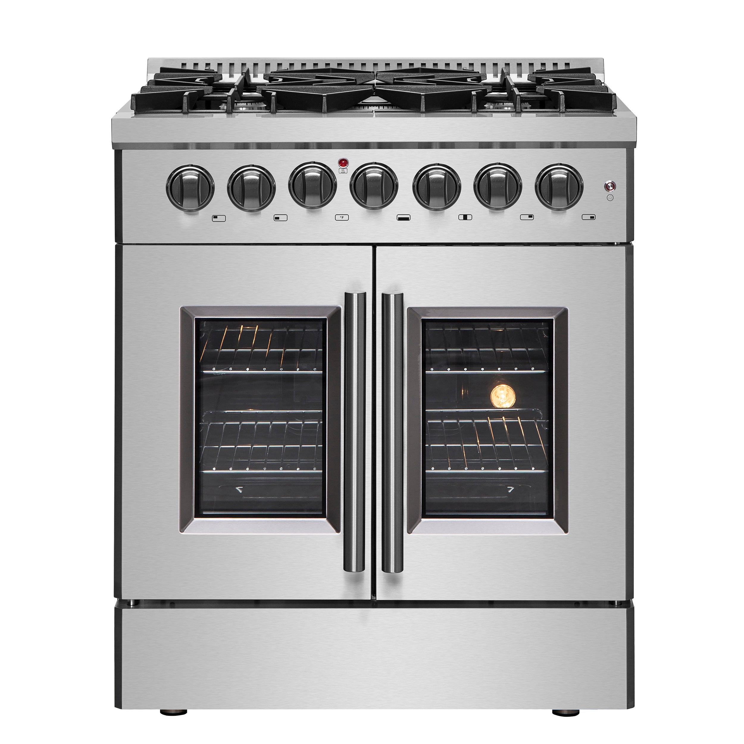 Forno Galiano 30-inch French Door Dual Fuel Range All Stainless Steel, 5 Sealed Burners 68,000 BTU, 4.32 cu.ft. True Convection Oven - BonPrix Électroménagers