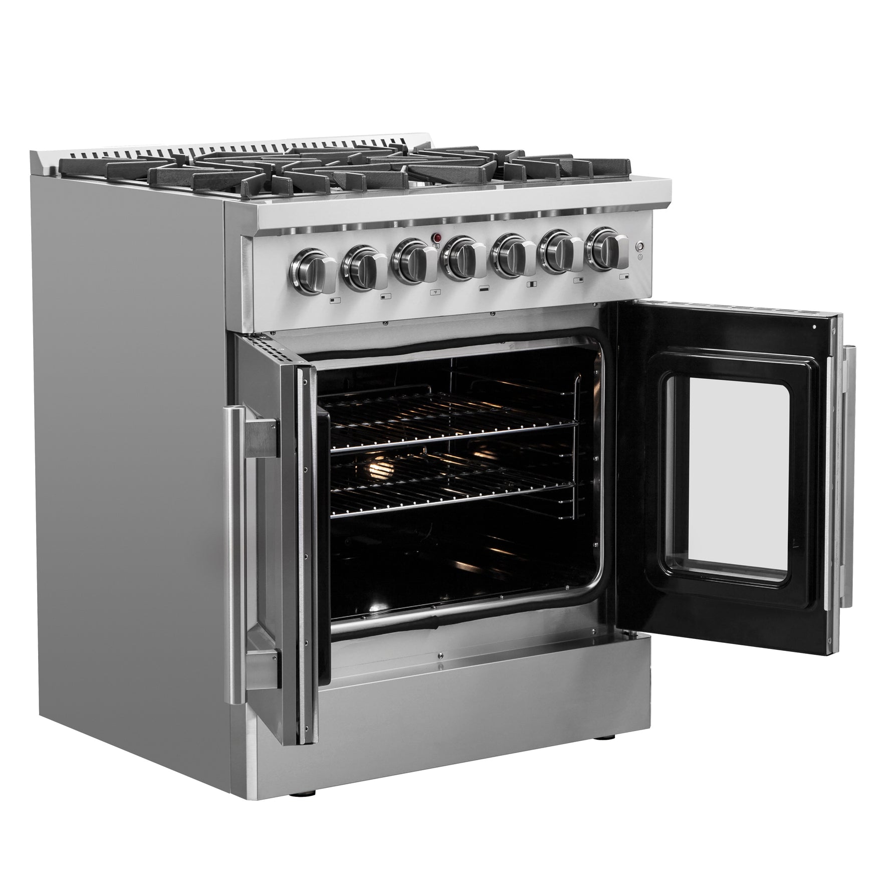 Forno Galiano 30-inch French Door Dual Fuel Range All Stainless Steel, 5 Sealed Burners 68,000 BTU, 4.32 cu.ft. True Convection Oven - BonPrix Électroménagers