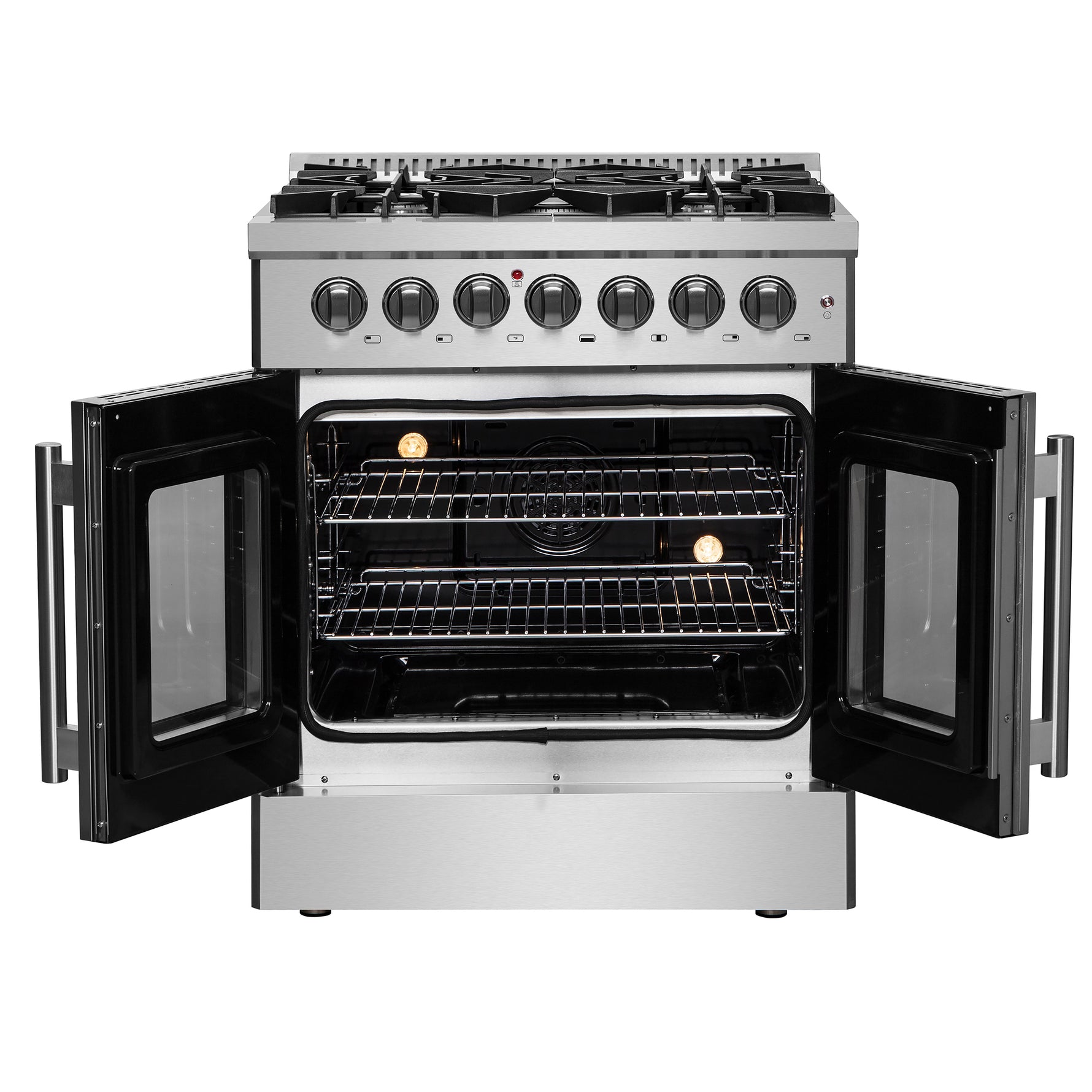 Forno Galiano 30-inch French Door Dual Fuel Range All Stainless Steel, 5 Sealed Burners 68,000 BTU, 4.32 cu.ft. True Convection Oven - BonPrix Électroménagers