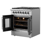 Forno Galiano 30-inch French Door Dual Fuel Range All Stainless Steel, 5 Sealed Burners 68,000 BTU, 4.32 cu.ft. True Convection Oven - BonPrix Électroménagers
