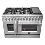 FORNO Galiano 48-Inch French Door Dual Fuel Range All Stainless Steel, 8 Sealed Burners, 107,000 BTU, Griddle, 6.58 cu.ft. Double Ovens - BonPrix Électroménagers