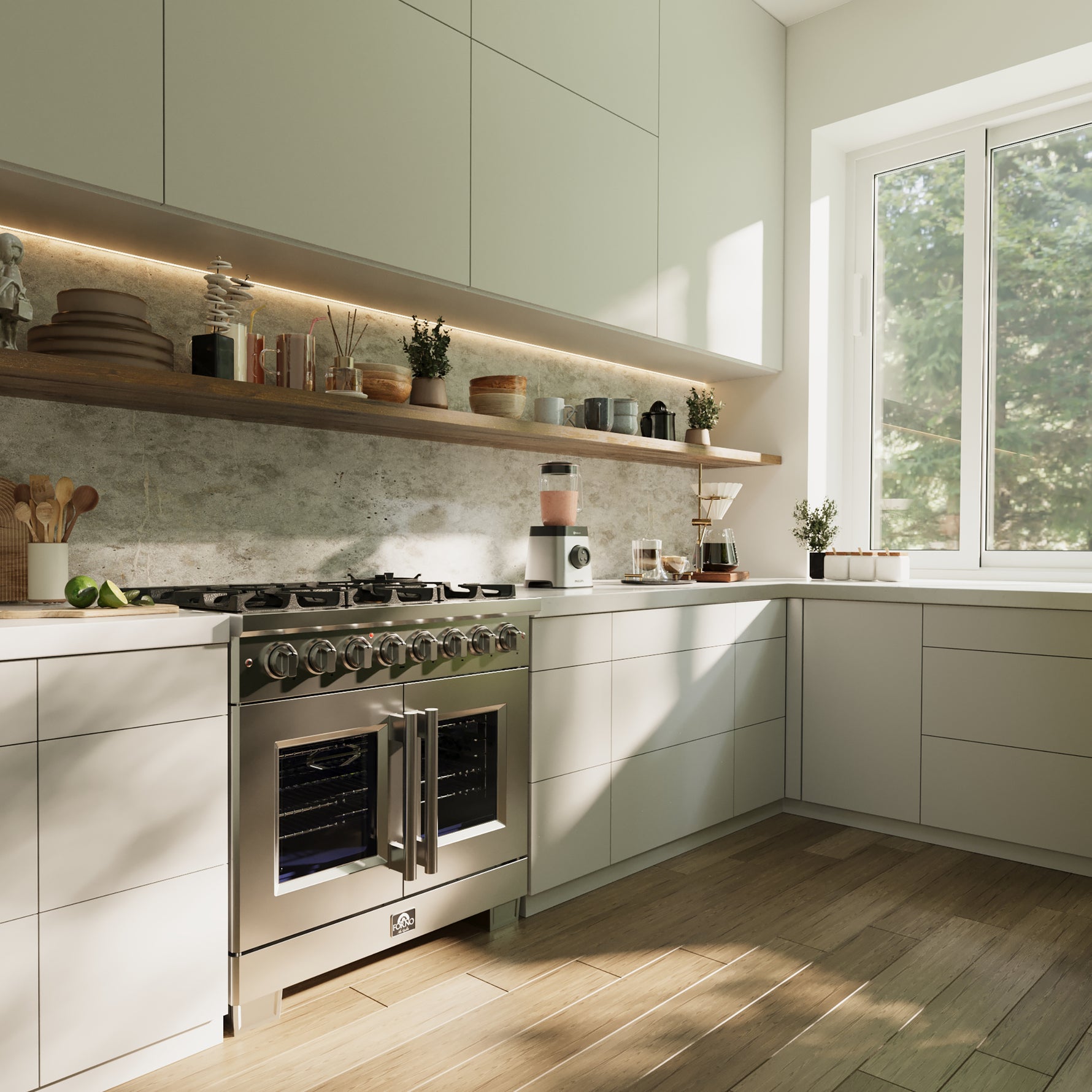 Forno Capriasca 36-Inch Freestanding French Door Dual Fuel Range, 6 Burners, True Convection Oven - BonPrix Électroménagers
