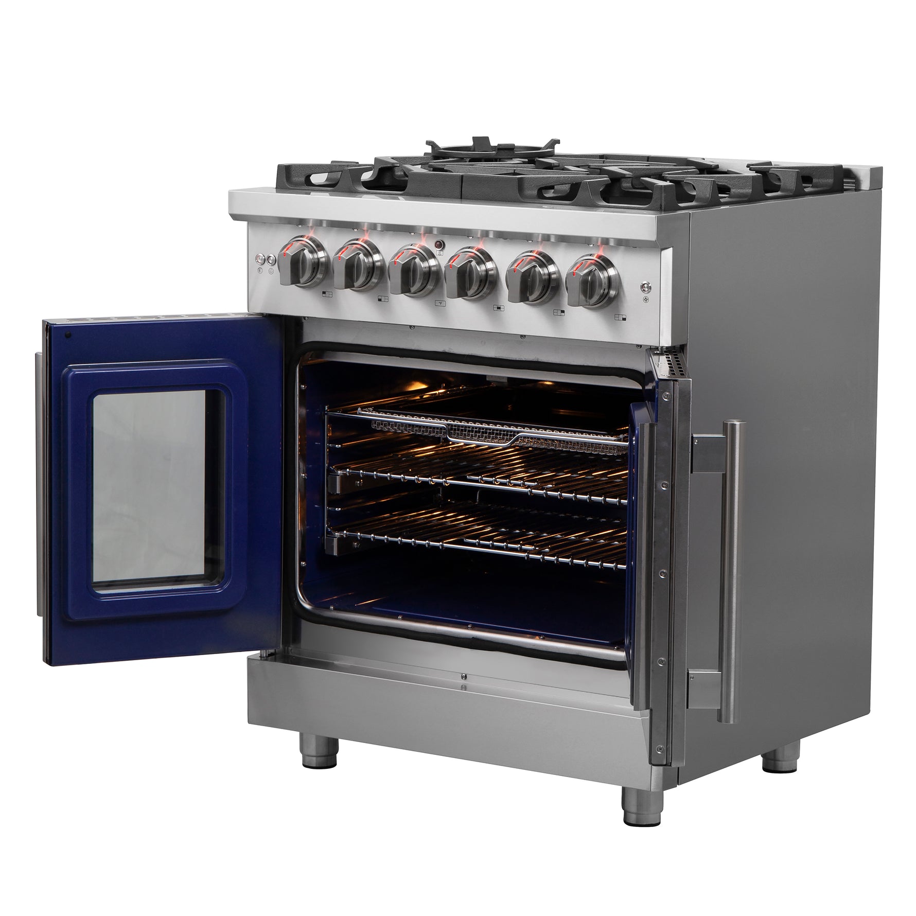 Forno Massimo 30-Inch Freestanding French Door Gas Range, 4 Burners, Convection Oven, Energy Efficient - BonPrix Électroménagers