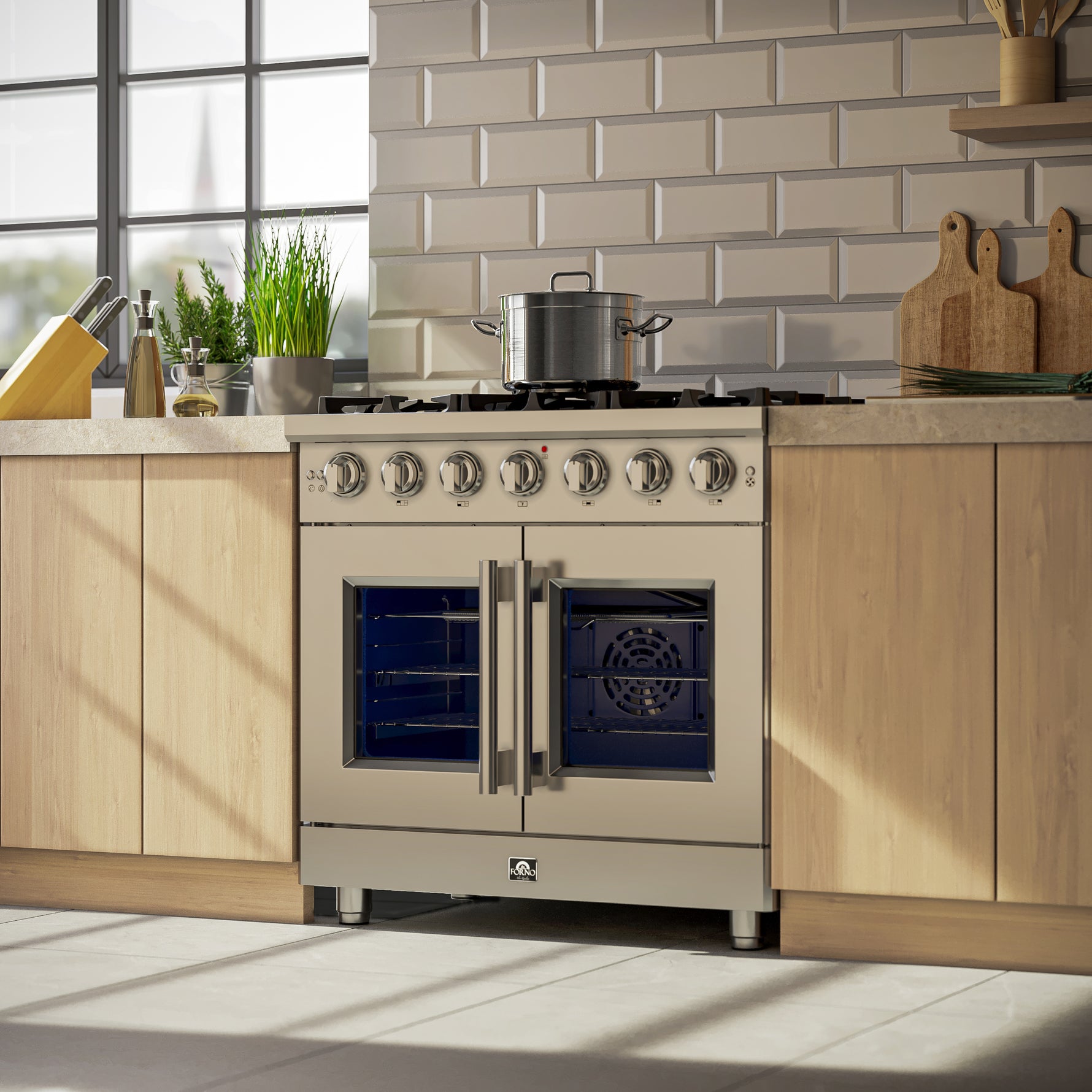 Forno Massimo 36-Inch Freestanding French Door Gas Range, 6 Burners, Convection Oven, Energy Efficient - BonPrix Électroménagers