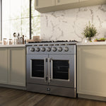 Forno Galiano 36-Inch Freestanding French Door Gas Range, 6 Burners, Convection Oven, Energy Efficient - BonPrix Électroménagers