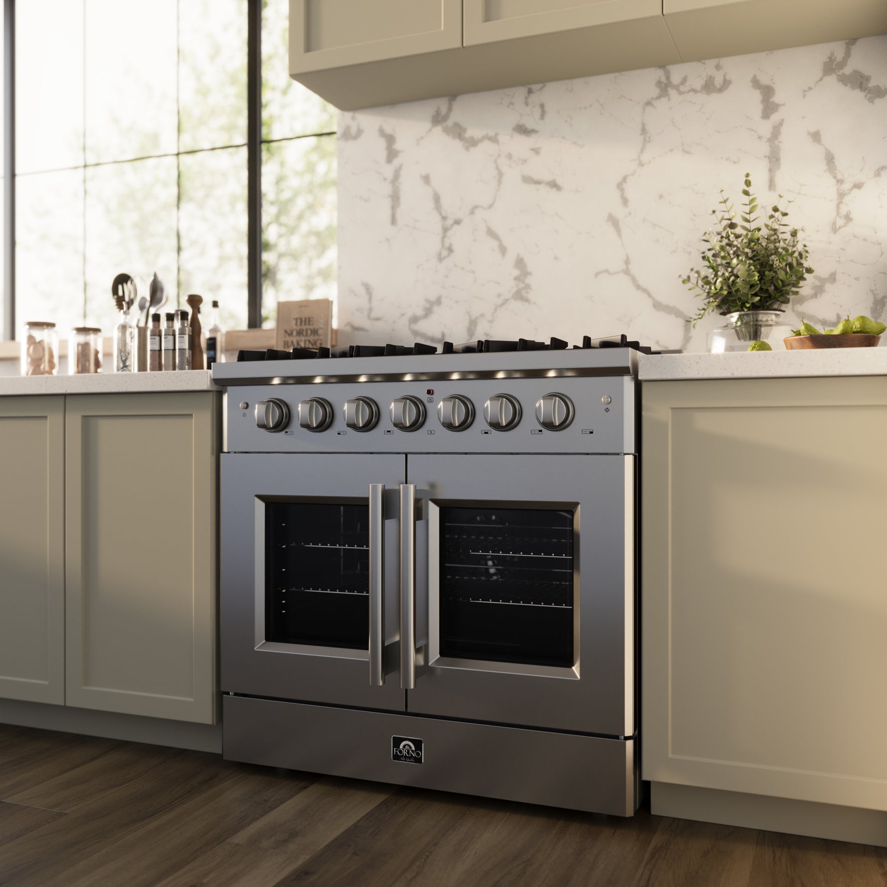 Forno Galiano 36-Inch Freestanding French Door Gas Range, 6 Burners, Convection Oven, Energy Efficient - BonPrix Électroménagers