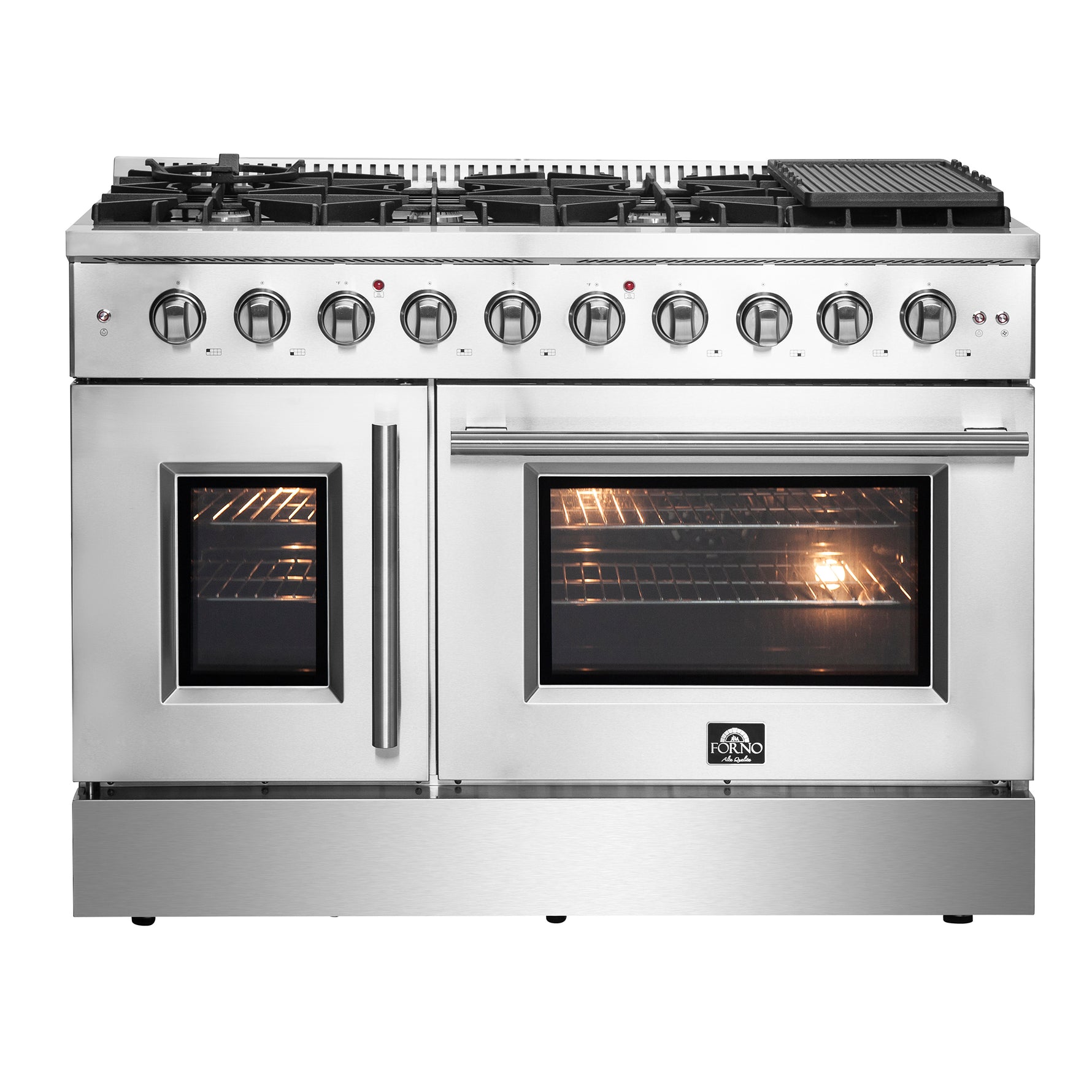 Forno Galiano 48-Inch Freestanding French Door Gas Range, 8 Burners, Griddle, Convection Oven, Energy Efficient - BonPrix Électroménagers