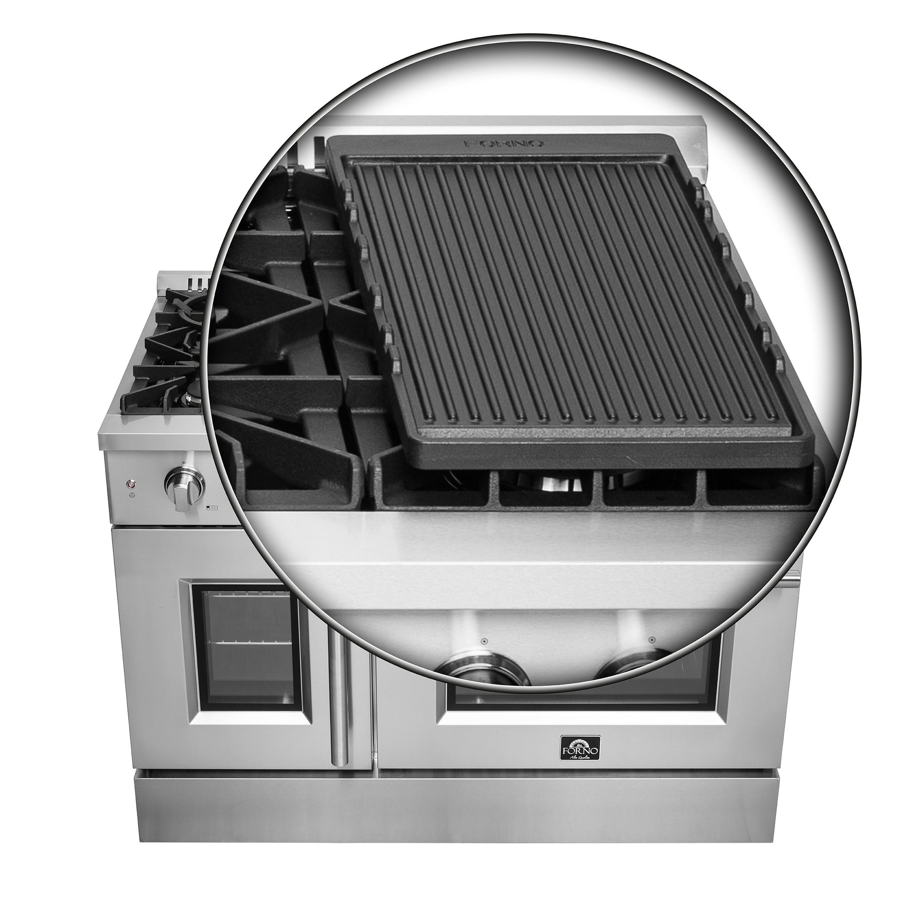 Forno Galiano 48-Inch Freestanding French Door Gas Range, 8 Burners, Griddle, Convection Oven, Energy Efficient - BonPrix Électroménagers