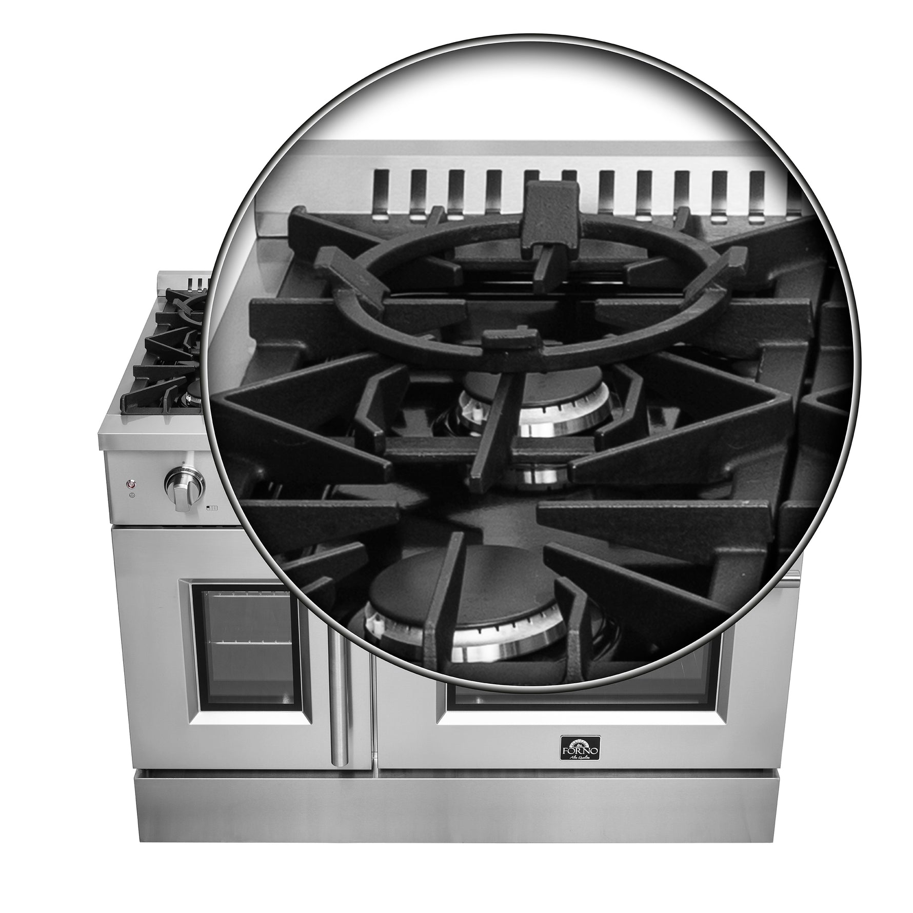 Forno Galiano 48-Inch Freestanding French Door Gas Range, 8 Burners, Griddle, Convection Oven, Energy Efficient - BonPrix Électroménagers