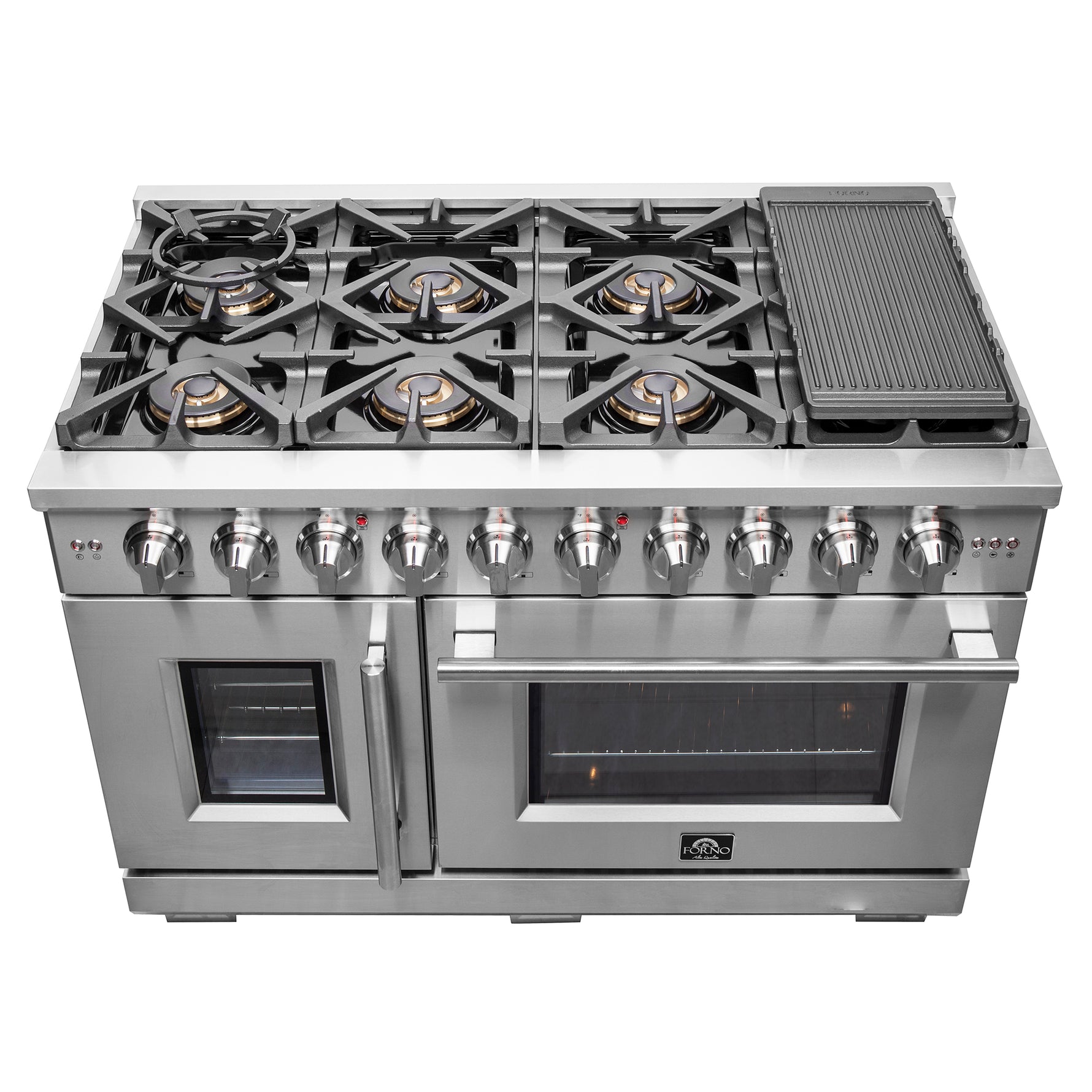 Forno Capriasca 48-Inch Freestanding French Door Gas Range, 8 Burners, Convection Oven, Energy Efficient - BonPrix Électroménagers