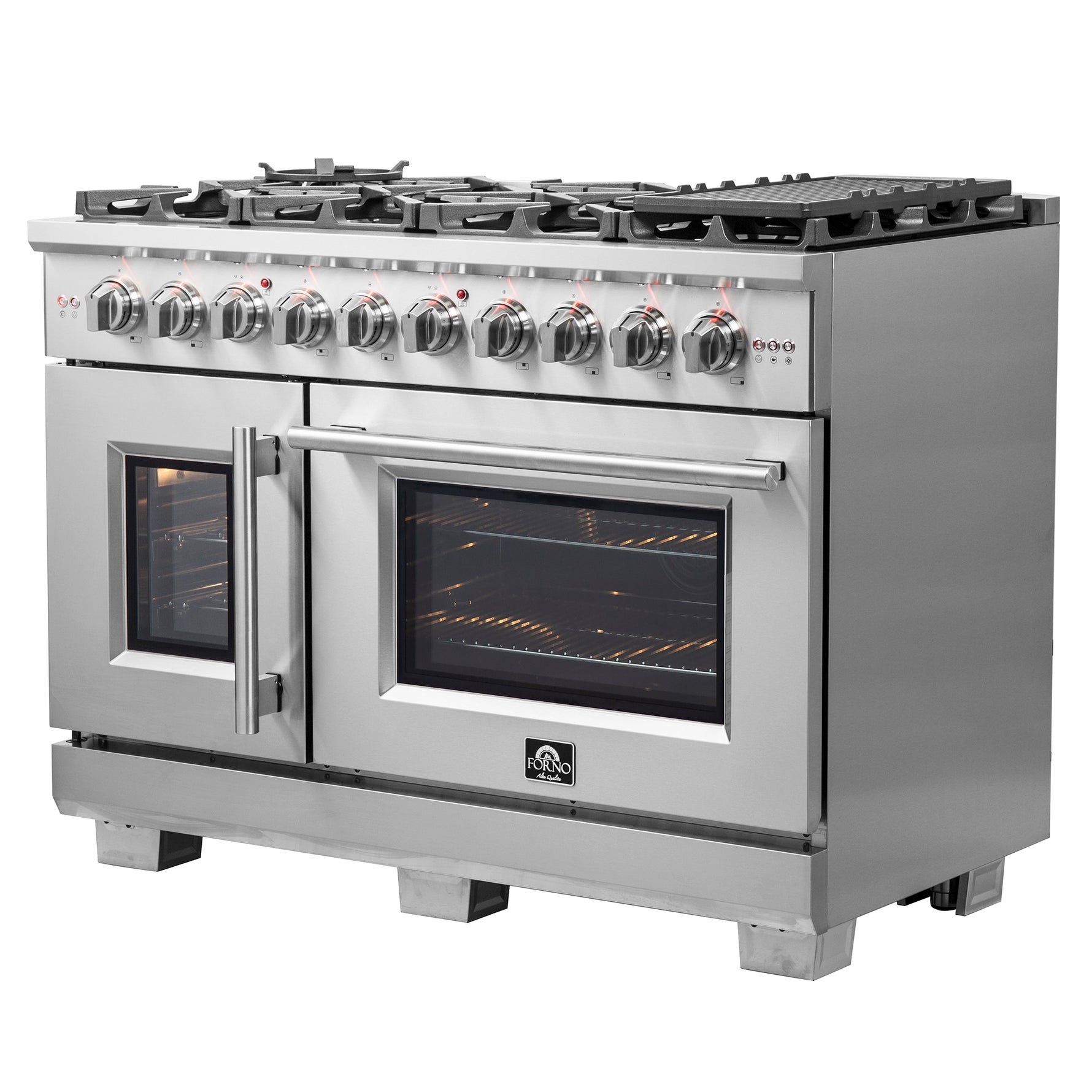 Forno Capriasca 48-Inch Freestanding French Door Gas Range, 8 Burners, Convection Oven, Energy Efficient - BonPrix Électroménagers