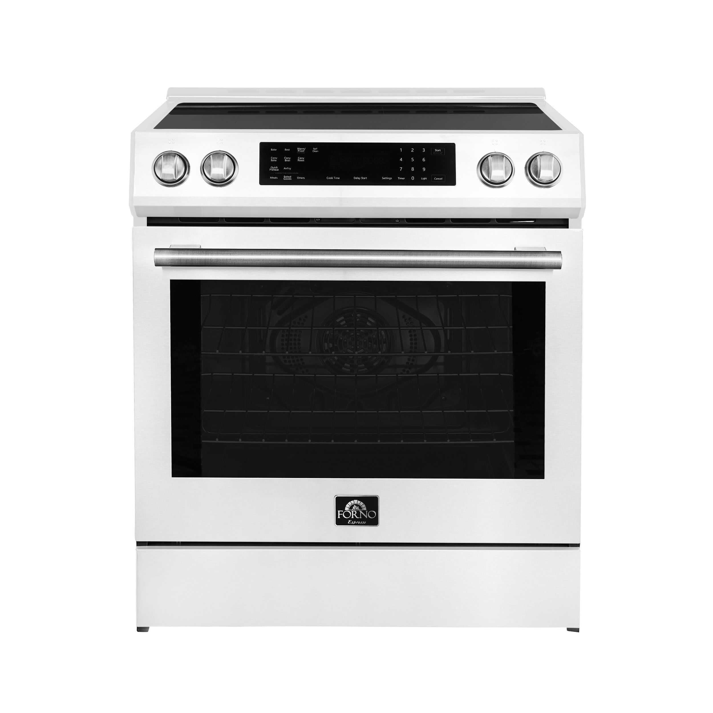 Forno Donatello Espresso 30-Inch Slide-In White Induction Range, Convection Oven, 5 Cooking Zones, Touch Control Panel - BonPrix Électroménagers